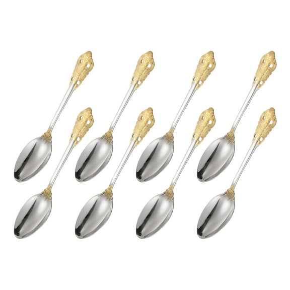 Uxcell 8 Pcs Round Soup Spoon, 7.9 Inch Stainless Steel Dinner Spoon, Flatware Cutlery Set for Home, Kitchen, and Restaurant, Dishwasher Safe, Gold/Silver