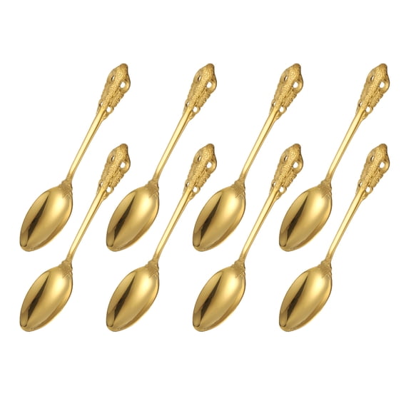 Uxcell 8 Pcs Round Soup Spoon, 7.9 Inch Stainless Steel Dinner Spoon, Flatware Cutlery Set for Home, Kitchen, and Restaurant, Dishwasher Safe, Gold