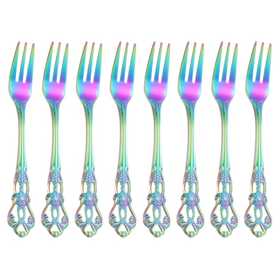 Uxcell 8 Pcs Salad Forks, 5.1 Inches Stainless Steel Dessert Forks, Mirror Polished, Dishwasher Safe, Tiny Forks for Small Desserts, Cocktails, Rainbow