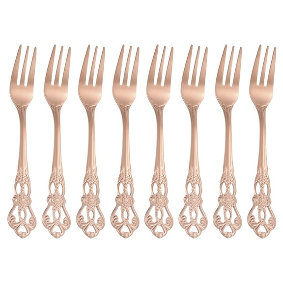 Uxcell 8 Pcs Salad Forks, 5.1 Inches Stainless Steel Dessert Forks, Mirror Polished, Dishwasher Safe, Tiny Forks for Small Desserts, Cocktails, Rose Gold