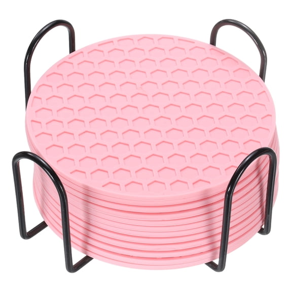 12 Pack Silicone Coasters with Holder, 4 Inch Round Coaster for Drink, Pink
