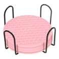 thumbnail image 1 of 6 Pack Silicone Coasters with Holder, 4 Inch Round Coaster for Drink, Pink, 1 of 6