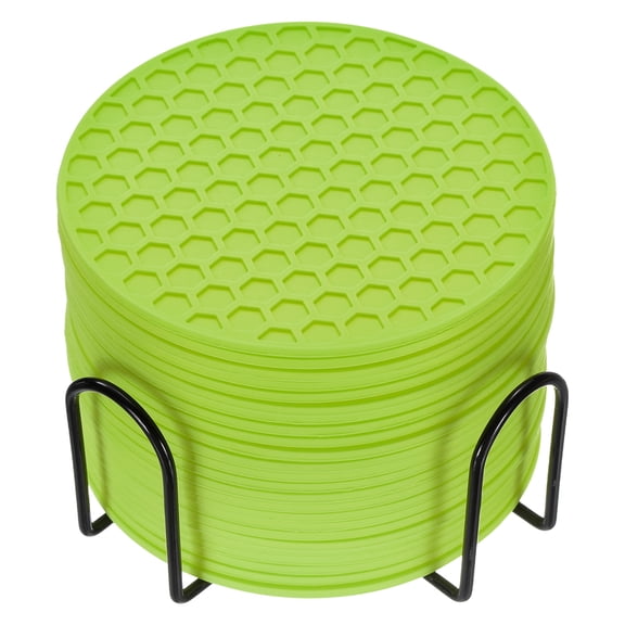 24 Pack Silicone Coasters with Holder, 4 Inch Round Coaster for Drink, Green