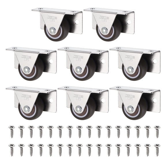 Uxcell 8 Pcs Small Caster Wheels, 1.25 Inch L-shaped Mini Low Profile Casters Side & Top Plate Mount Smooth Drawer Rollers for Furniture Underbed Drawers Trays DIY Projects, Brown/Silver