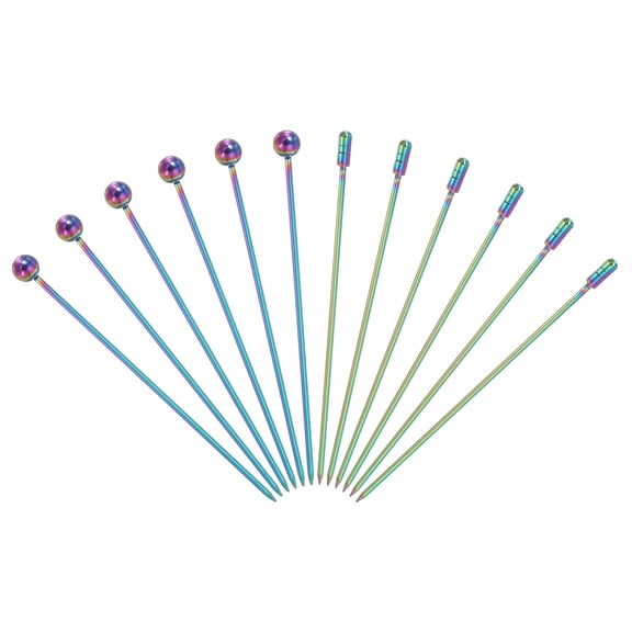 Uxcell 12 Pcs Stainless Steel Cocktail Picks, 4.33" Martini Picks Fruit Sticks Metal Skewers Reusable for Drinks Olives Appetizers Fruit Decorative, Multicolored (Bead/Cylinder)