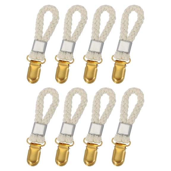 Uxcell 8 Pcs Tea Towel Clips with Cotton Loop for Hanging, 3.5 Inch Metal Towel Hooks Multipurpose Cloth Hangers for Home Kitchen Bathroom, Beige