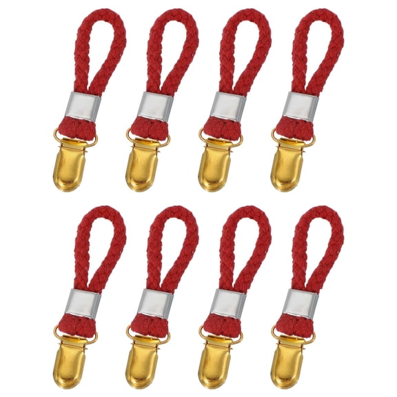 Uxcell 8 Pcs Tea Towel Clips with Cotton Loop for Hanging, 3.5 Inch Metal Towel Hooks Multipurpose Cloth Hangers for Home Kitchen Bathroom, Red