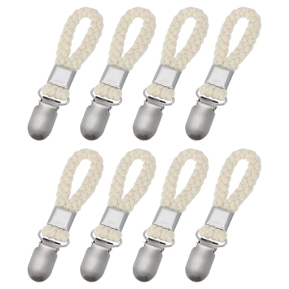 Uxcell 8 Pcs Tea Towel Clips with Cotton Loop for Hanging, 4.3 Inch Metal Towel Hooks Multipurpose Cloth Hangers for Home Kitchen Bathroom, Beige