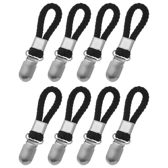 Uxcell 8 Pcs Tea Towel Clips with Cotton Loop for Hanging, 4.3 Inch Metal Towel Hooks Multipurpose Cloth Hangers for Home Kitchen Bathroom, Black