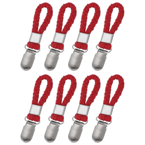 Uxcell 8 Pcs Tea Towel Clips with Cotton Loop for Hanging, 4.3 Inch Metal Towel Hooks Multipurpose Cloth Hangers for Home Kitchen Bathroom, Red