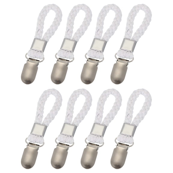 Uxcell 8 Pcs Tea Towel Clips with Cotton Loop for Hanging, 4.3 Inch Metal Towel Hooks Multipurpose Cloth Hangers for Home Kitchen Bathroom, White