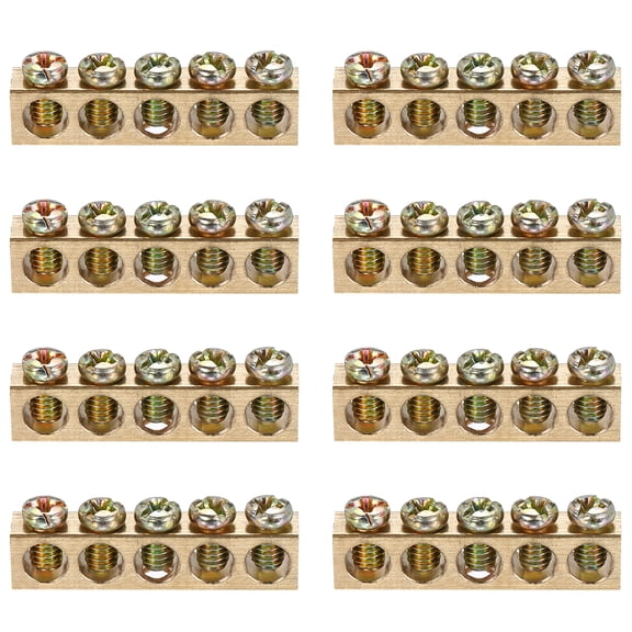 Uxcell 8 Pcs Terminal Ground Bar, 5 Positions Screw Brass Terminal Ground Bar, M4 5.5x7.5mm Screw Block Barrier Brass for Electrical Devices