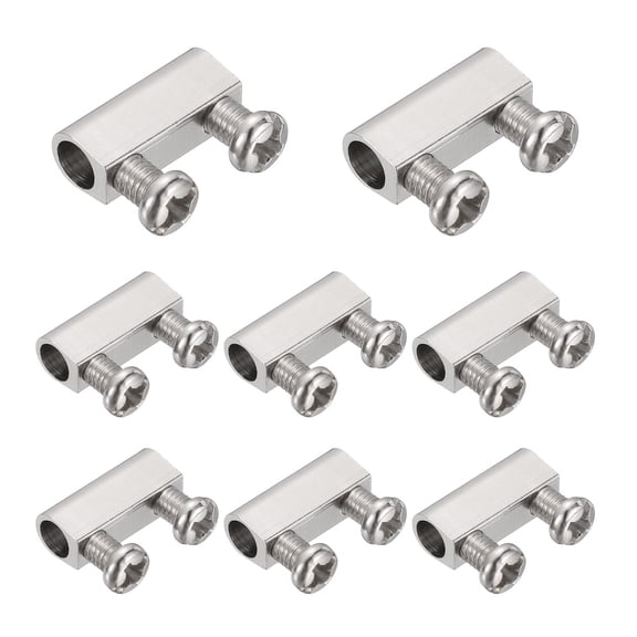 Uxcell 8 Pcs Wire Rope Cable Clamp, 15 x 5.5mm Copper Double Hole Wire Rope Clips Adjustable Lock Crimping Loop Sleeve Stop for 4.2mm Dia Cable, Silver