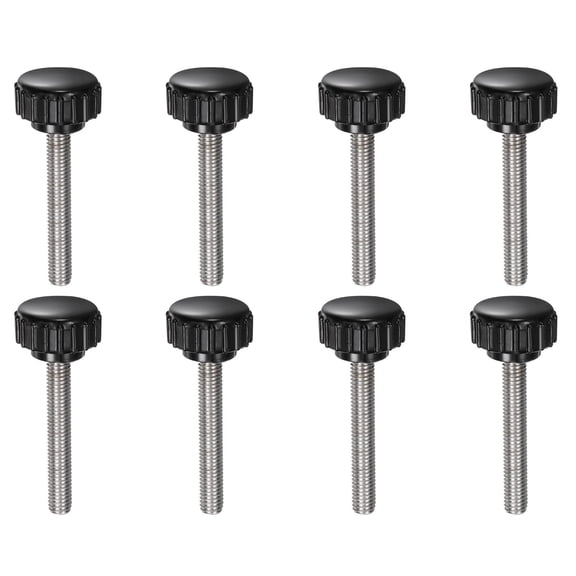 Uxcell 8 Pieces Knurled Clamping Knobs M5 x 35mm 304 Stainless Steel Threaded Stud 18mm Round Head Thumb Screws Black