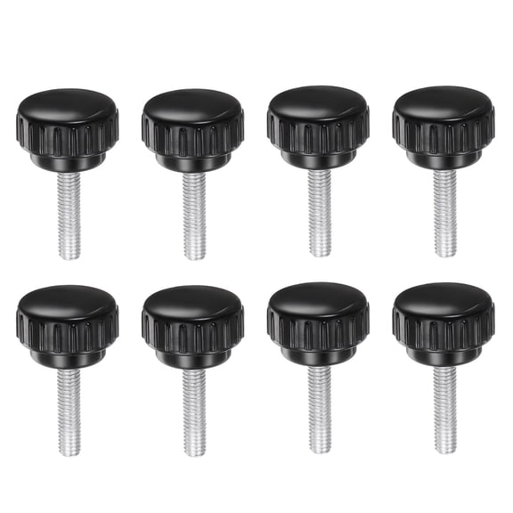 Uxcell 8 Pieces Knurled Clamping Knobs M6 x 25mm Zinc Plated Carbon Steel Threaded Stud 25mm Round Head Thumb Screws Black