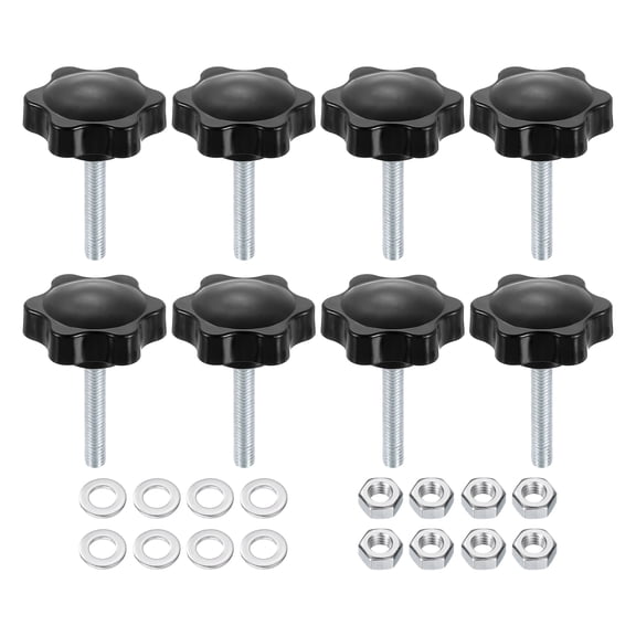 Uxcell 8 Pieces Star Clamping Knobs Nuts Washers M6 x 35mm Metric Zinc Plated Steel Stud 38mm 6-Star Plastic Handle