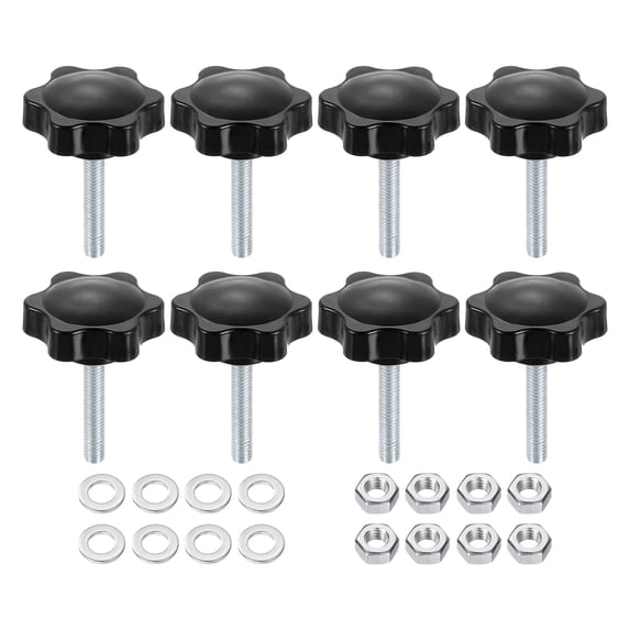 Uxcell 8 Pieces Star Clamping Knobs Nuts Washers M6 x 35mm Metric Zinc Plated Steel Stud 38mm 6-Star Plastic Handle