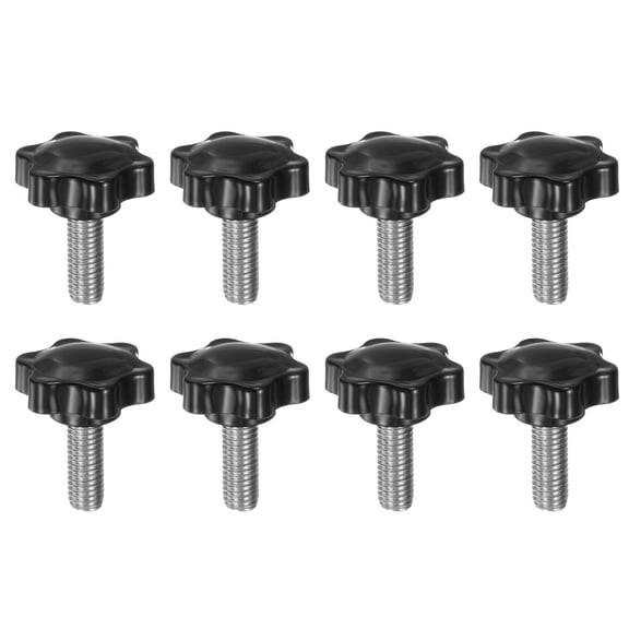 Uxcell 8 Pieces Star Knobs M10 x 25mm 304 Stainless Steel Threaded Stud 38mm 6-Star Head Clamping Thumb Screw Black