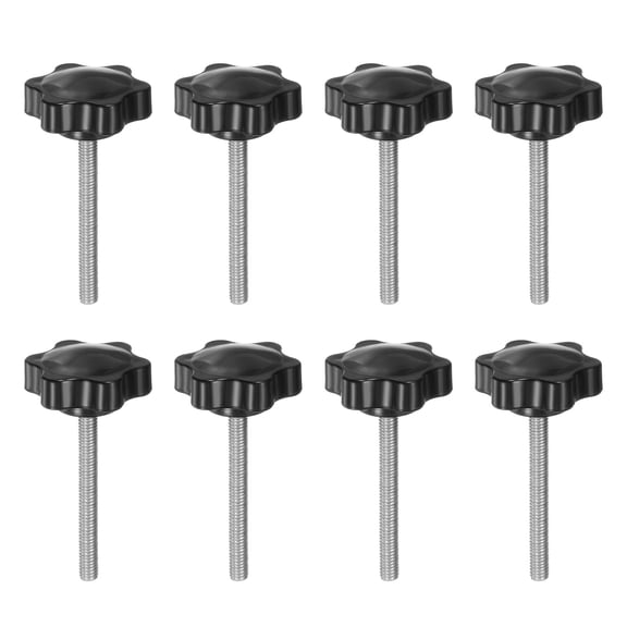 Uxcell 8 Pieces Star Knobs M6 x 60mm 304 Stainless Steel Threaded Stud 38mm 6-Star Head Clamping Thumb Screw Black