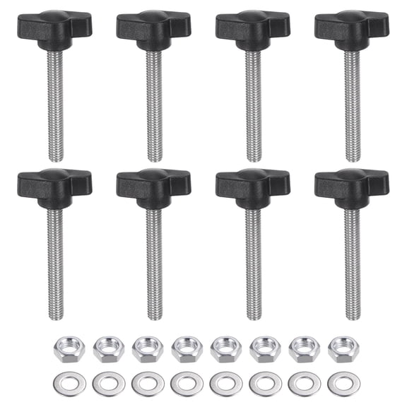Uxcell 8 Pieces Tee Wing Knobs M6 x 45mm 304 Stainless Steel Threaded Stud 27mm Z/T Head Thumb Screws with Nuts Washers Black