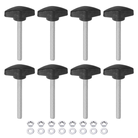 Uxcell 8 Pieces Tee Wing Knobs M6 x 55mm Thread 36mm T Head Thumb Screws Hand Clamping Stud Knob with Nuts Washers Black