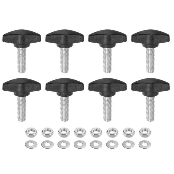 Uxcell 8 Pieces Tee Wing Knobs M8 x 25mm Thread 36mm T Head Thumb Screws Hand Clamping Stud Knob with Nuts Washers Black
