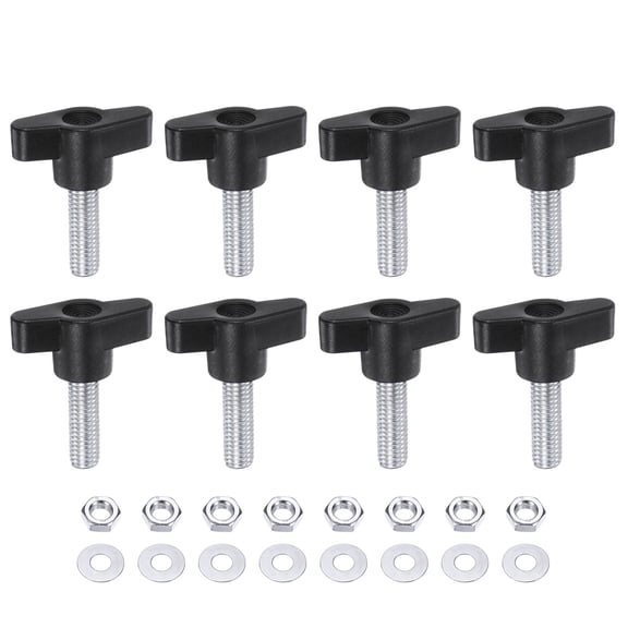 Uxcell 8 Pieces Tee Wing Knobs M8 x 25mm Thread 36mm Z/T Head Thumb Screws Hand Clamping Stud Knob with Nuts Washers Black