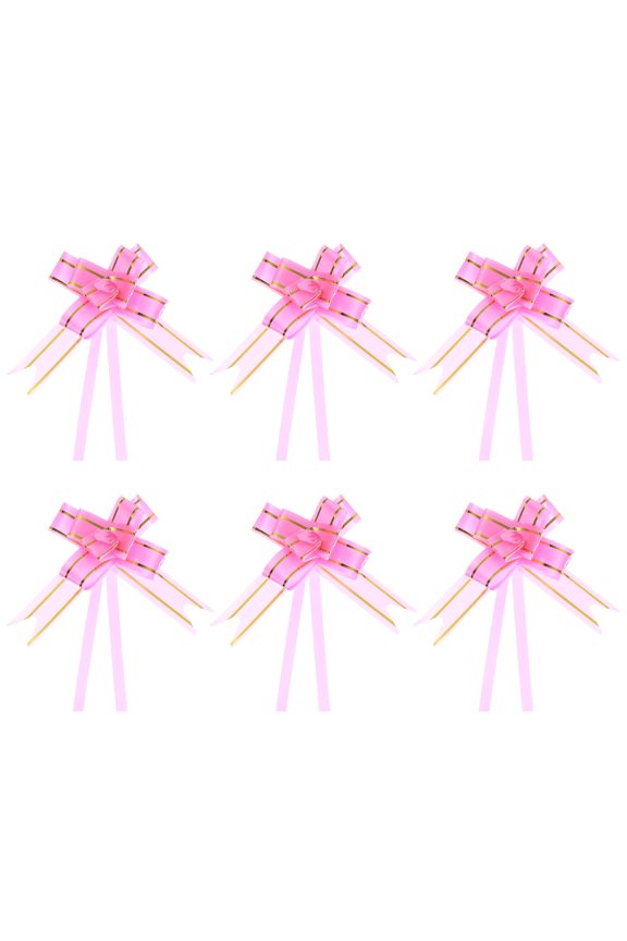 8 Inch Pull Bows Ribbon Gift Wrapping String Gold Thread Style Decorative Bow Tie Pink 100 Pack