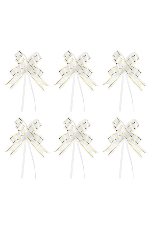 8" Pull Bows Gift Wrapping Pull Bow Gold Thread Style Baskets Present Bows Knot Ribbon White 300 Pcs