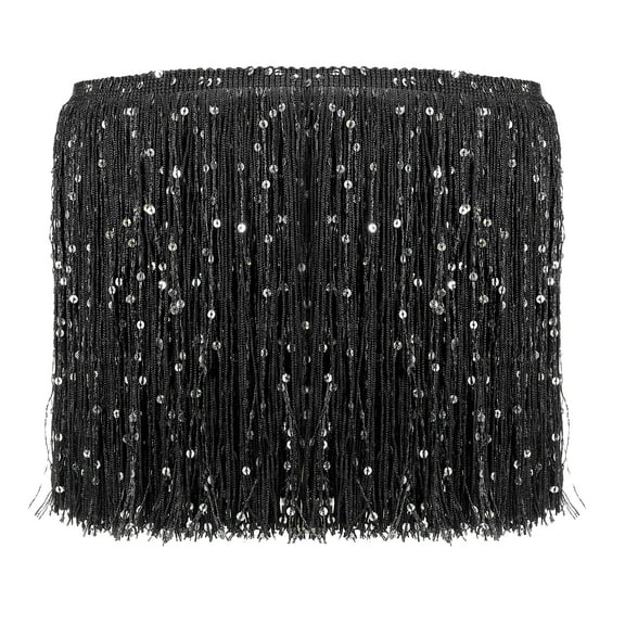 Uxcell Sequin Chainette Fringe Trim, Tassel Sewing Trim Fringes for Latin Black 2 Yard x 8 In