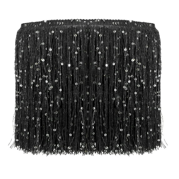Uxcell Sequin Chainette Fringe Trim, Tassel Sewing Trim Fringes for Latin Black 2 Yard x 8 In