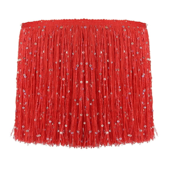 Uxcell Sequin Chainette Fringe Trim, Tassel Sewing Trim Fringes for Latin Red 2 Yard x 8 In
