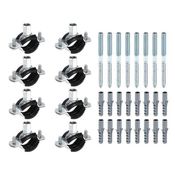 Uxcell 8 Set Split Ring Pipe Hanger 1" (25mm) Galvanized Steel Sheet Wall Ceiling Mount Adjustable Pipe Bracket Clamp with Screw and Expansion Tube for Plumbing HVAC (M8,M10)