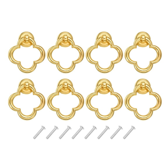 Uxcell 8 Sets Flower Ring Drawer Pulls with Screw for Dresser Drawer, Gold