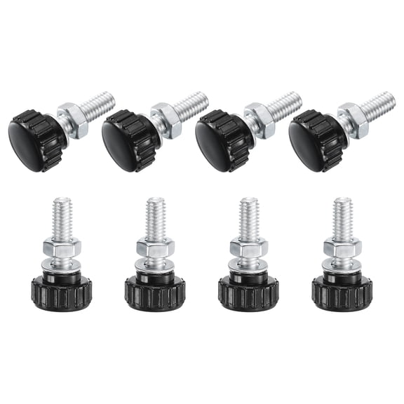 Uxcell 8 Sets Knurled Knobs Thumb Screws with Nuts Washers, Metric M6 x 20mm Zinc Plated Carbon Steel Stud 18mm Plastic Head Hand Knobs