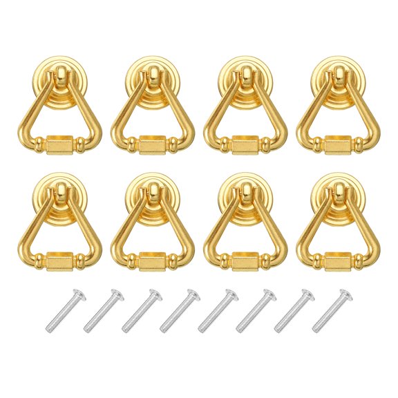 Uxcell 8 Sets Triangle Ring Drawer Pulls with Screws for Dresser Drawer, Gold Tone
