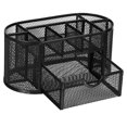 thumbnail image 1 of Uxcell 8-Slot and 1 Drawer Metal Oval Desktop Organizer Pen Holder Black, 1 of 5