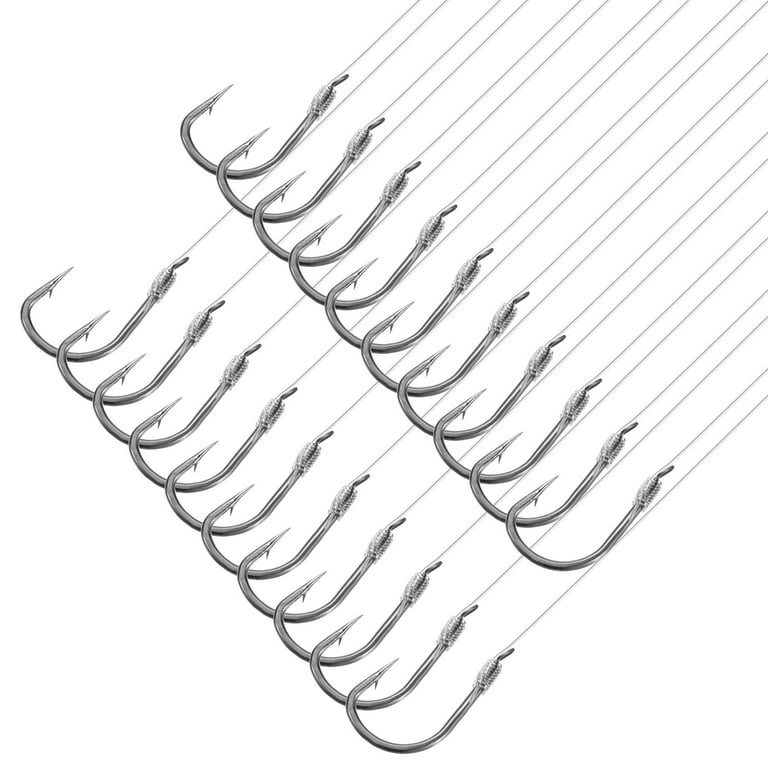 Uxcell 8# Small Fishing Hooks with 36cm Line, 0.5x0.27 Inch Double Hook  Rigs with Barbs Fishing Hook, Silver Tone 20Pcs
