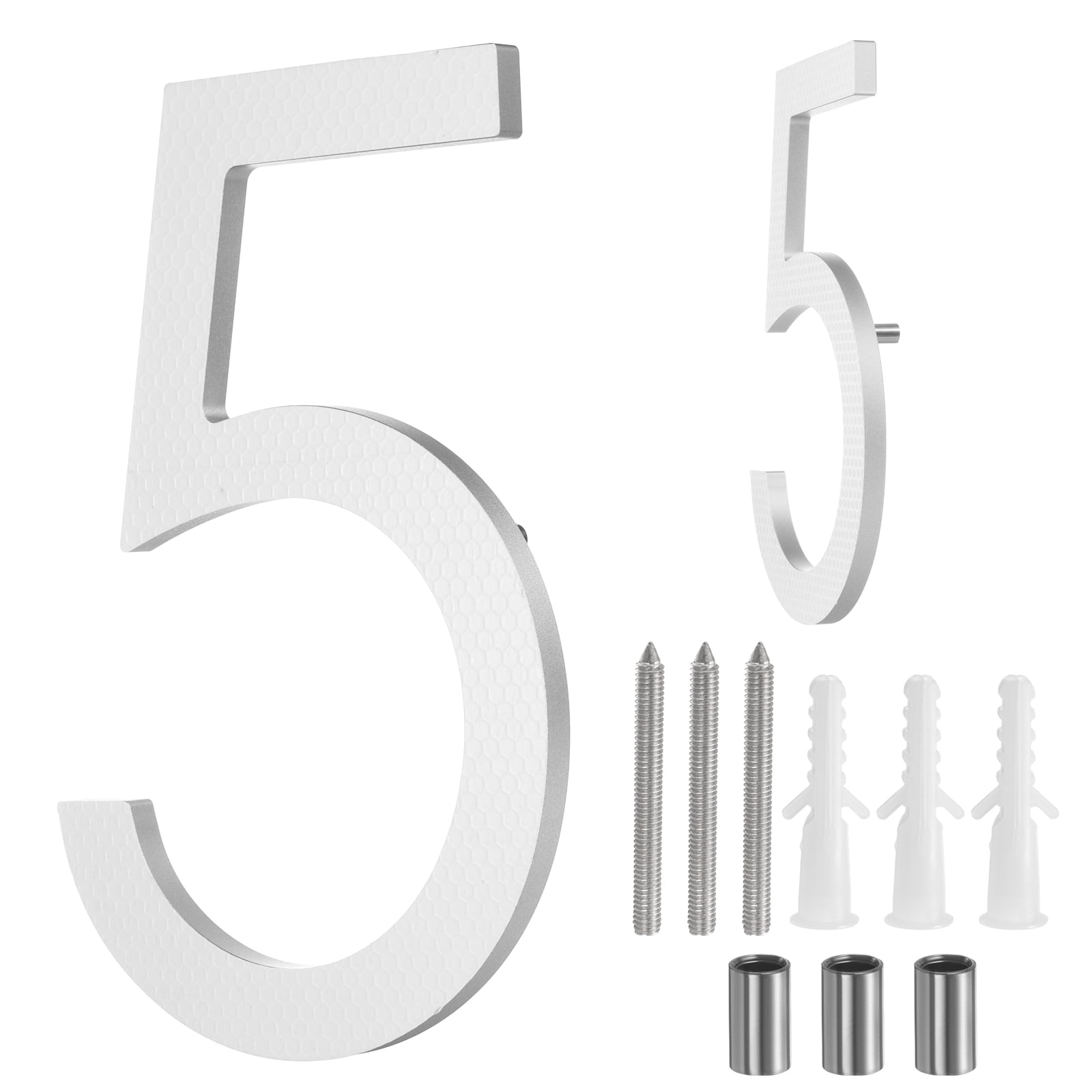 Uxcell 8" Solid Aluminum Floating House Number for Outside(Number 5, Reflective Silver)