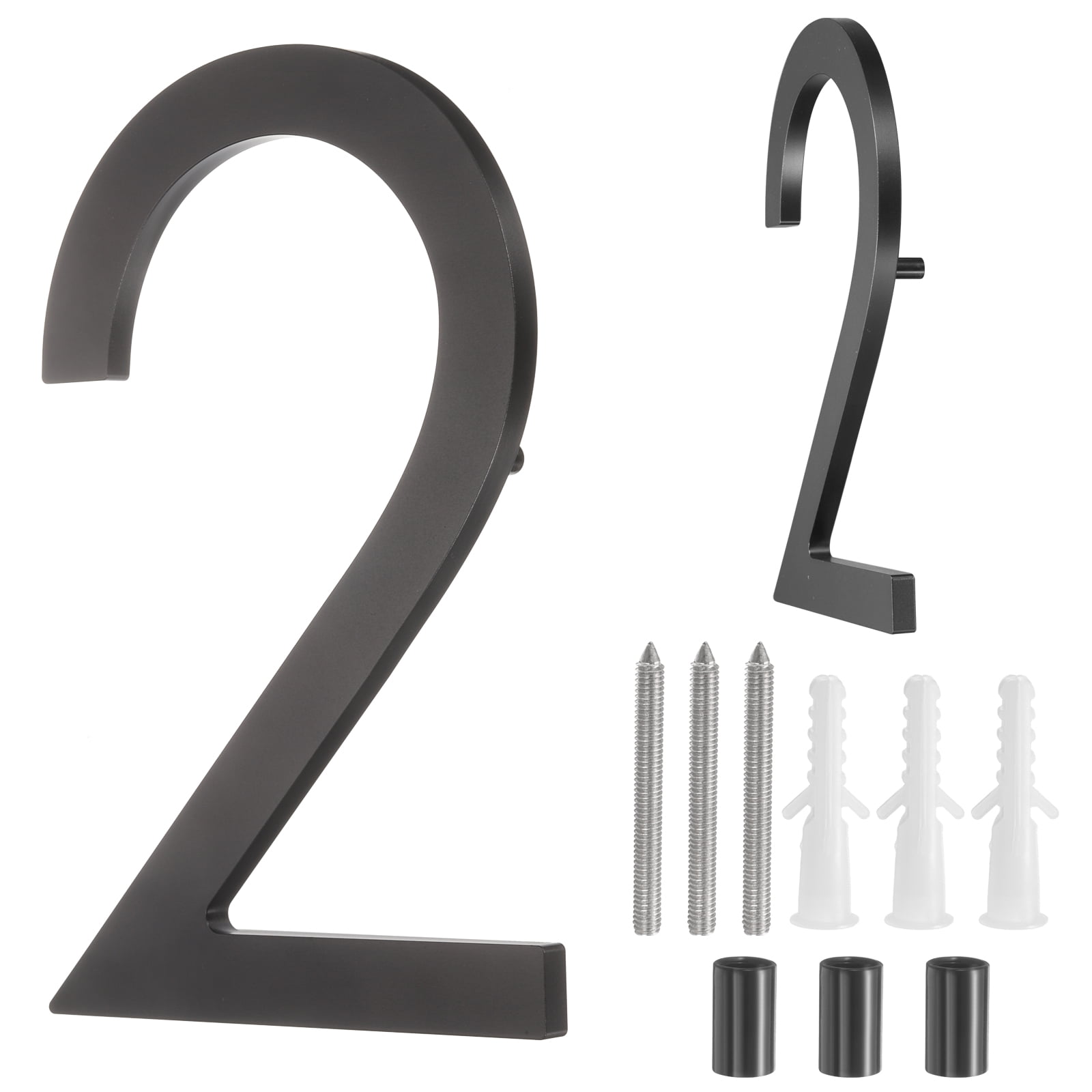 Uxcell 8" Solid Aluminum Floating House Numbers for Outside Address(Number 2, Black)