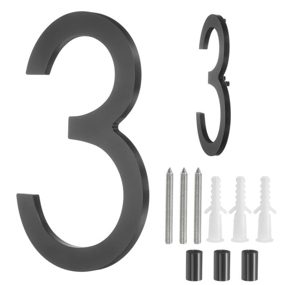 Uxcell 8" Solid Aluminum Floating House Numbers for Outside Address(Number 3, Black)