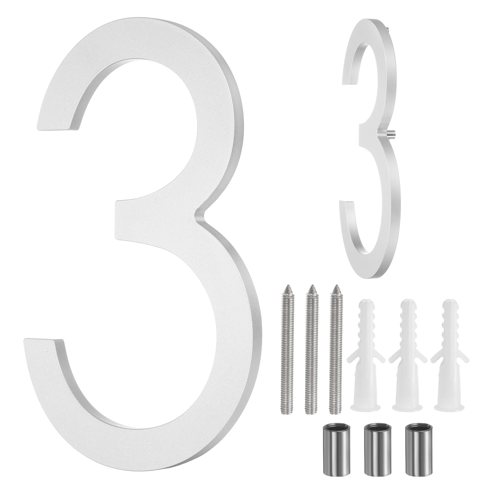 Uxcell 8" Solid Aluminum Floating House Numbers for Outside Address(Number 3, Silver)