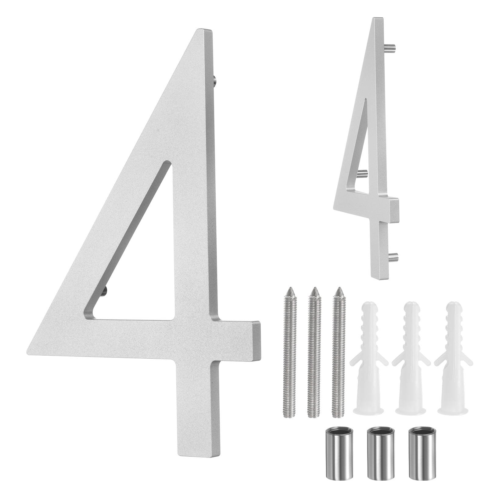 Uxcell 8" Solid Aluminum Floating House Numbers for Outside Address(Number 4, Silver)