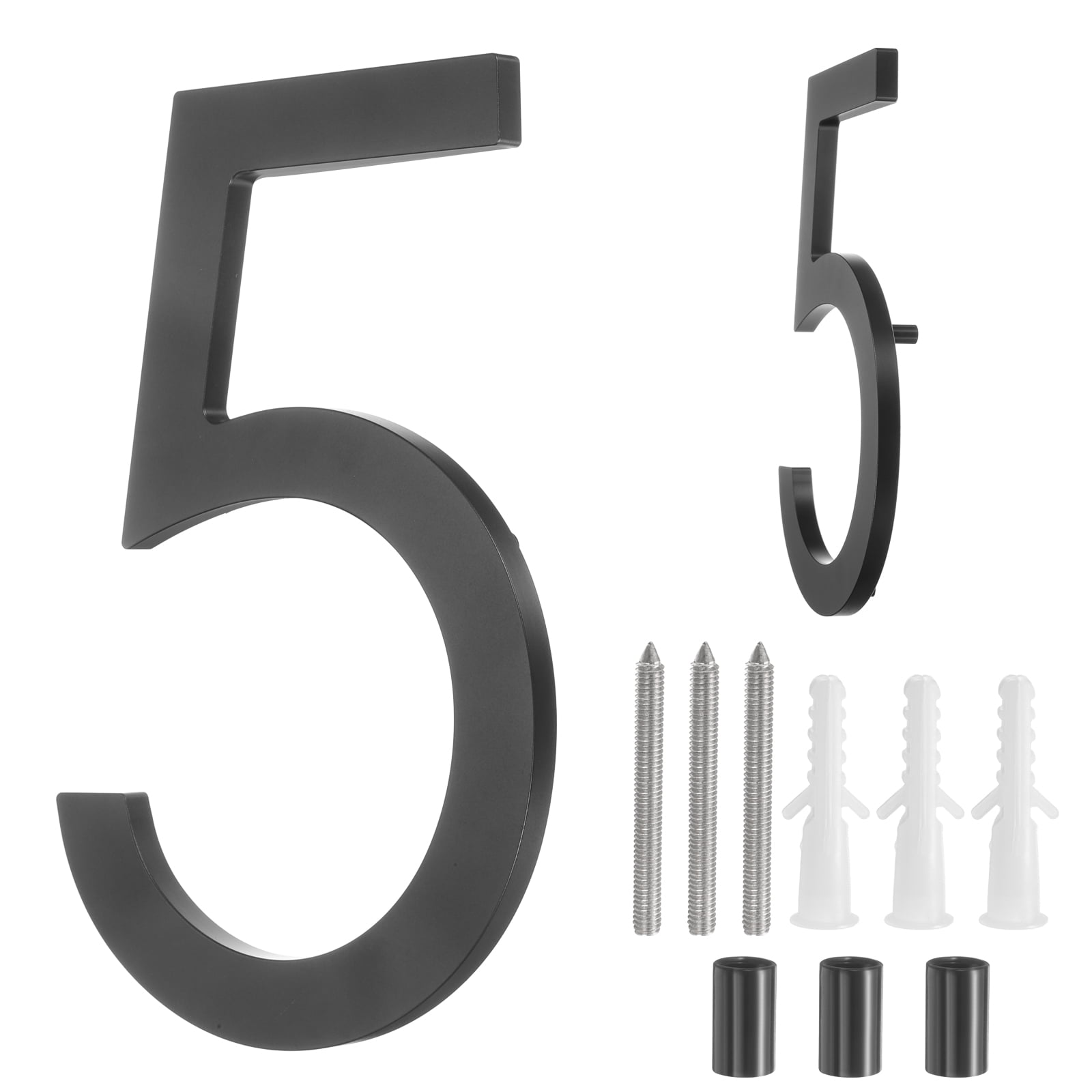 Uxcell 8" Solid Aluminum Floating House Numbers for Outside Address(Number 5, Black)