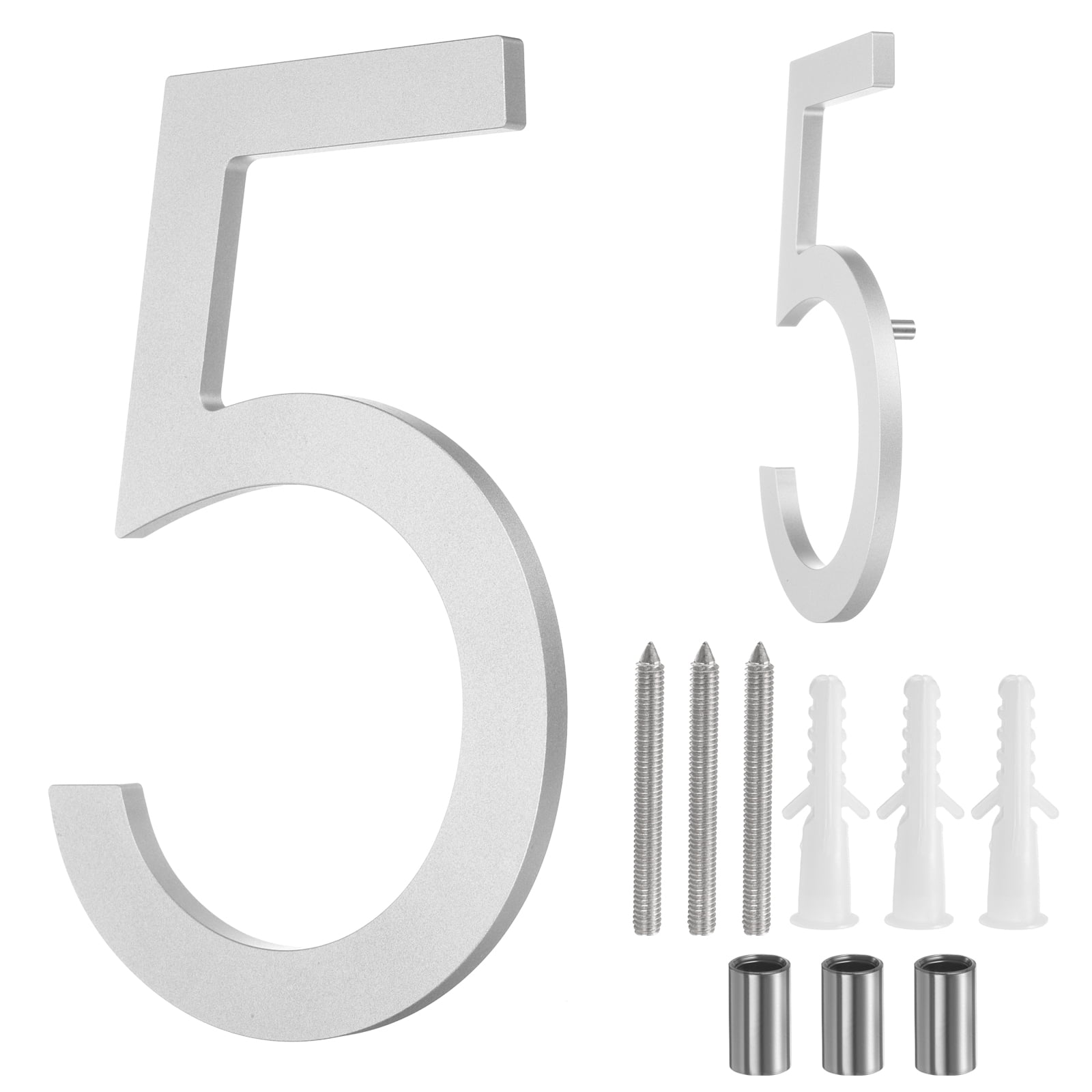 Uxcell 8" Solid Aluminum Floating House Numbers for Outside Address(Number 5, Silver)