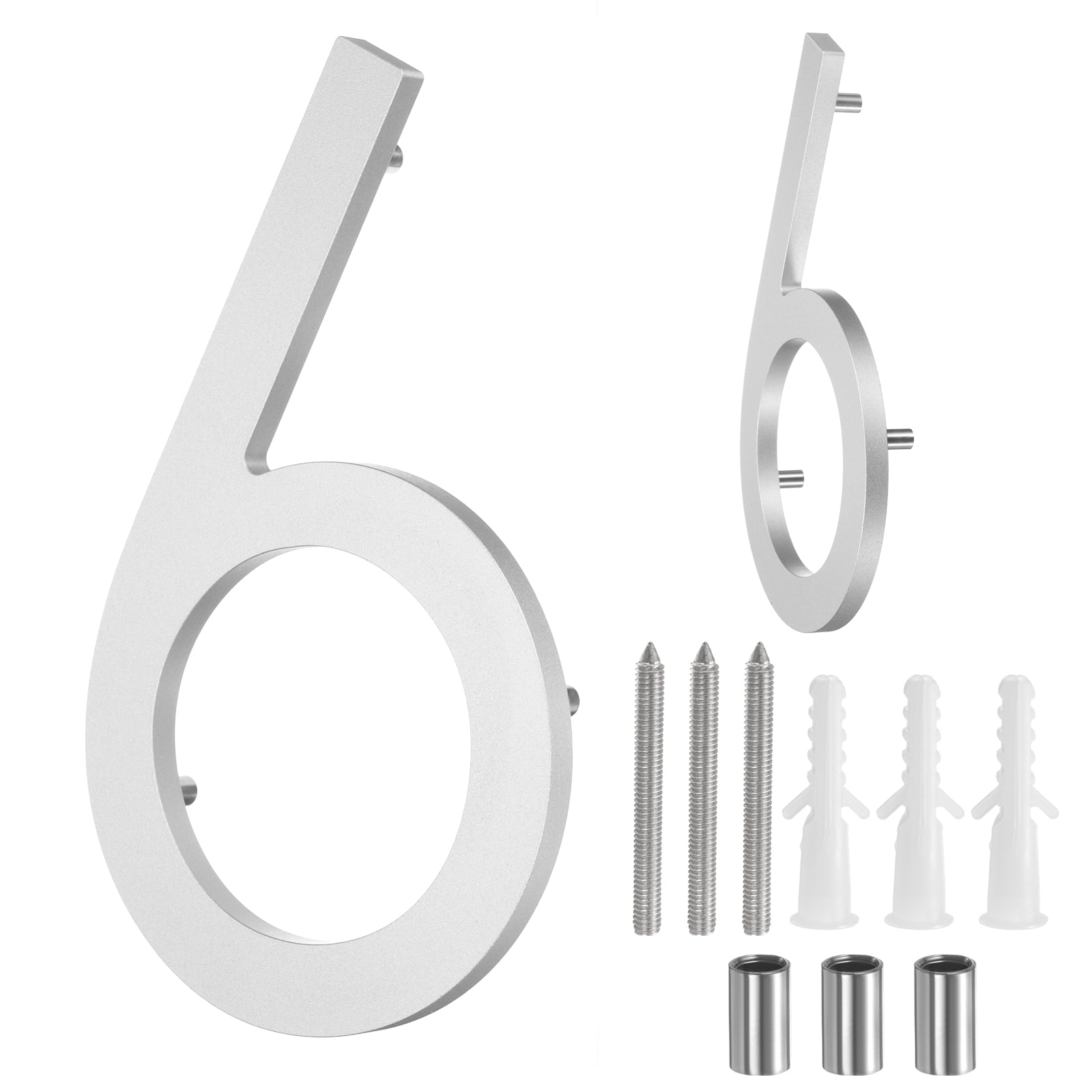 Uxcell 8" Solid Aluminum Floating House Numbers for Outside Address(Number 6, Silver)