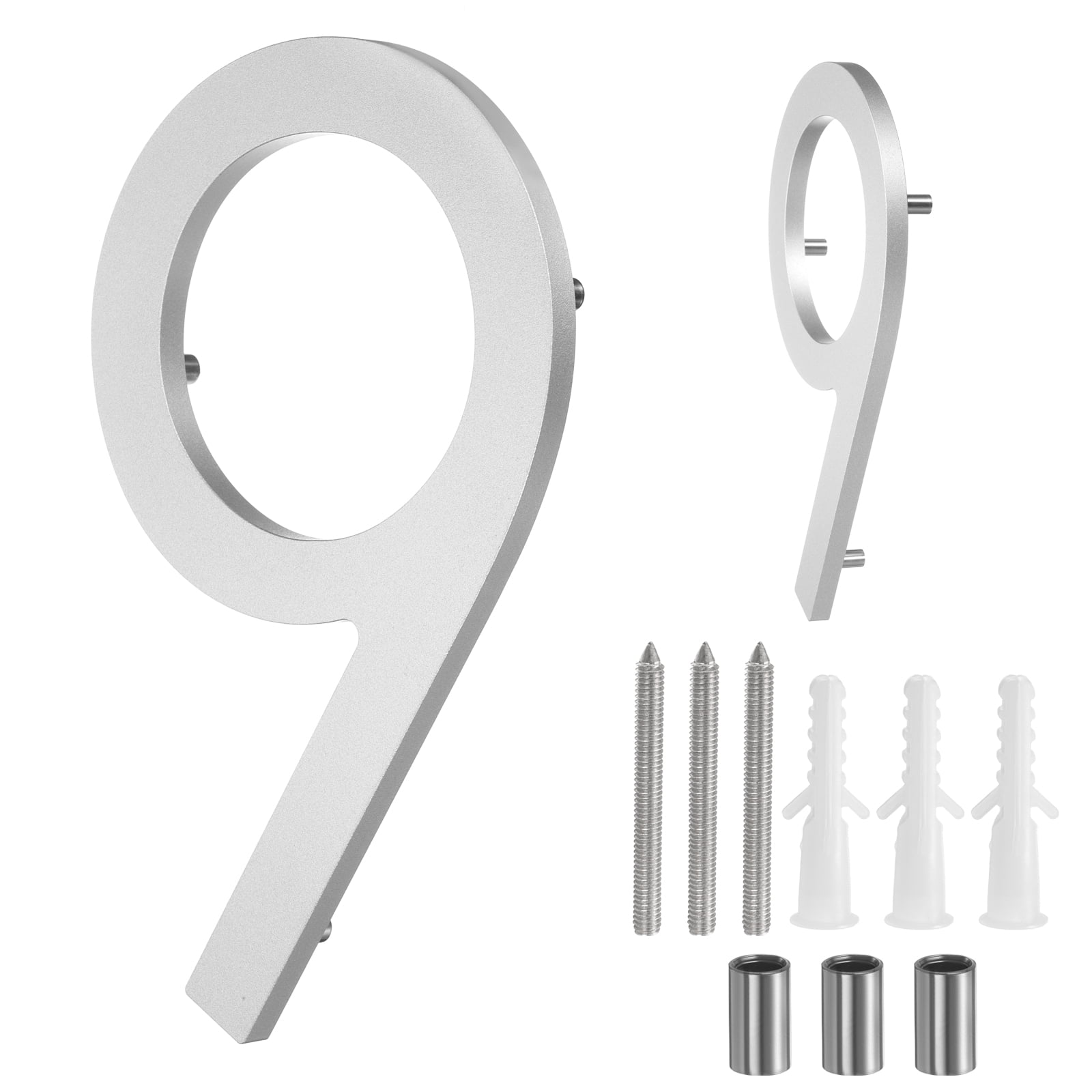 Uxcell 8" Solid Aluminum Floating House Numbers for Outside Address(Number 9, Silver)