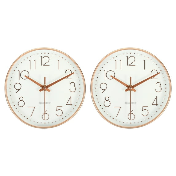 Uxcell 8" Wall Clock Battery Operated Silent Non Ticking Round Clock, White Gold 2Pack