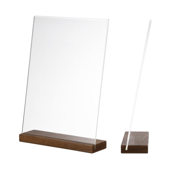 Uxcell 8" x 12" Acrylic Sign, 2Pcs L-Shape Acrylic Sign Holder with Wood Base Slant Back Design A4 Clear Table Display Menu Paper Stand Holder for Wedding Store Office Hotel