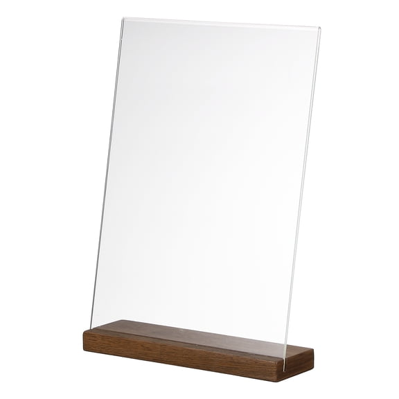 Uxcell 8" x 12" Acrylic Sign, L-Shape Acrylic Sign Holder with Wood Base Slant Back Design A4 Clear Table Display Menu Paper Stand Holder for Wedding Store Office Hotel